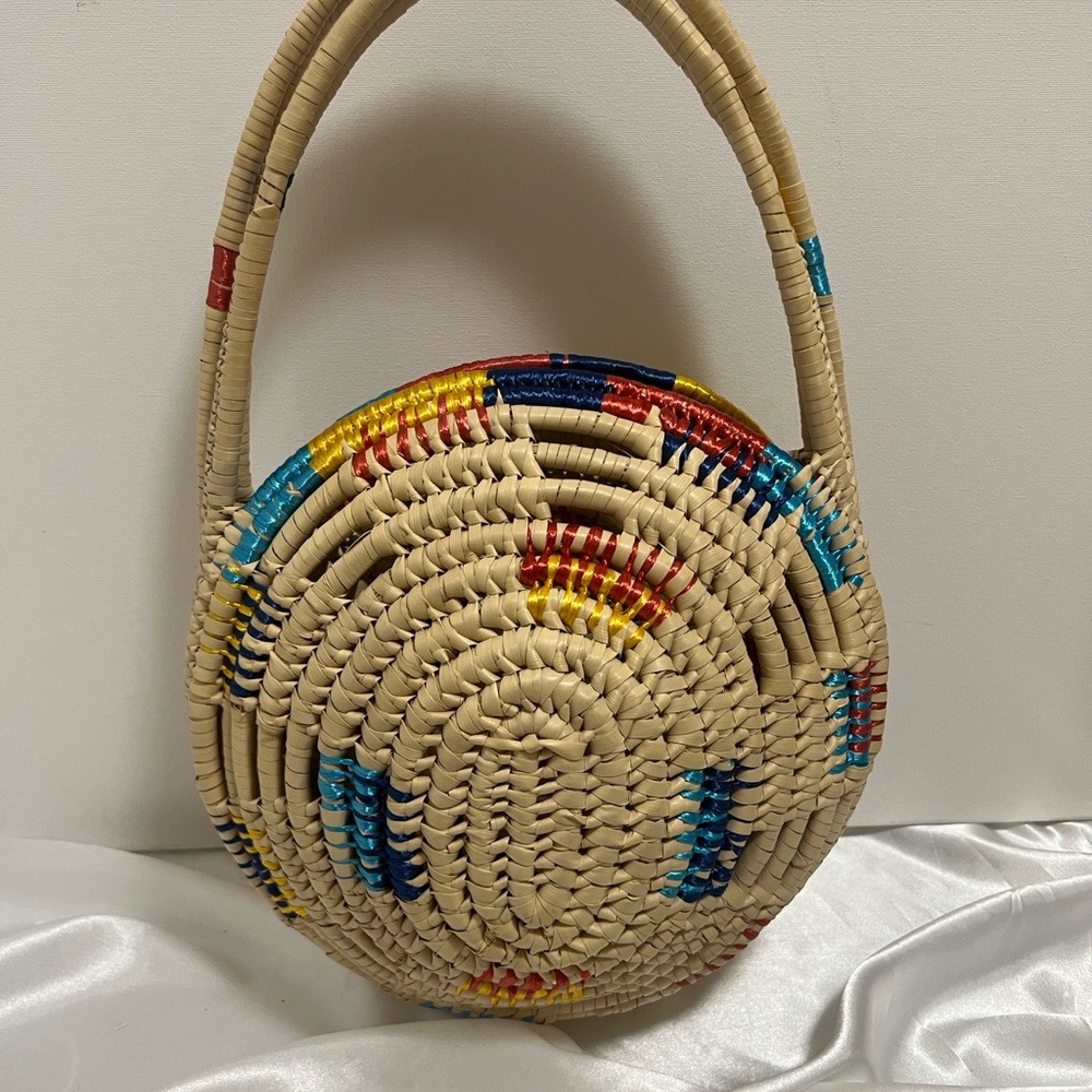 Multicolor Woven Round Shoulder Bag
